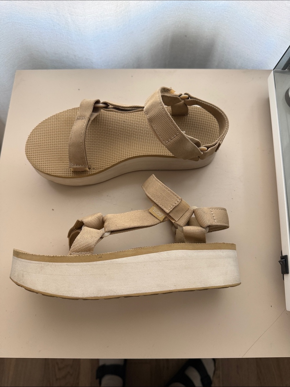 Teva Beige Platform Strappy Sandals for Women